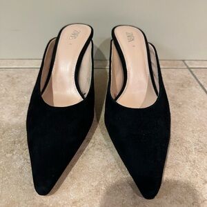 Zara Black Suede Women's Mules
